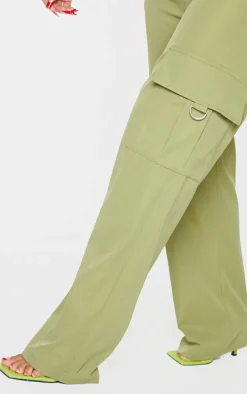 PRETTYLITTLETHING Shape Khaki Buckle Cargo Wide Leg Pants