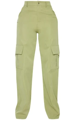 PRETTYLITTLETHING Shape Khaki Buckle Cargo Wide Leg Pants