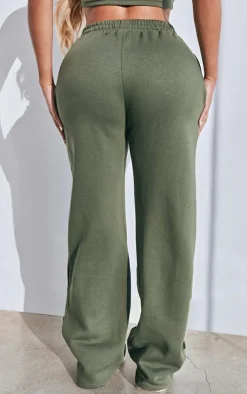 Discount PrettyLittleThing Shape Wide Leg Seam Detail Sweatpants Khaki