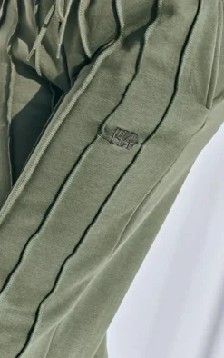 Discount PrettyLittleThing Shape Wide Leg Seam Detail Sweatpants Khaki