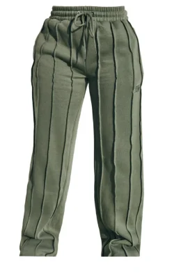 Discount PrettyLittleThing Shape Wide Leg Seam Detail Sweatpants Khaki