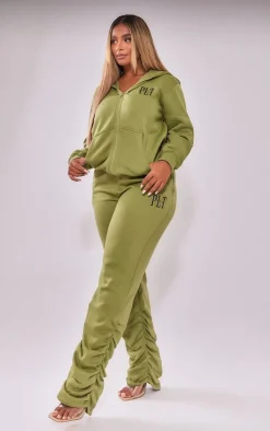 Online PrettyLittleThing Shape Embroidered Ruched Leg Sweatpants Khaki