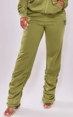 Online PrettyLittleThing Shape Embroidered Ruched Leg Sweatpants Khaki