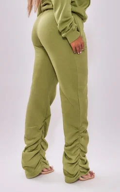 Online PrettyLittleThing Shape Embroidered Ruched Leg Sweatpants Khaki