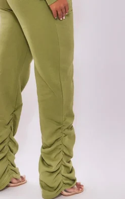 Online PrettyLittleThing Shape Embroidered Ruched Leg Sweatpants Khaki