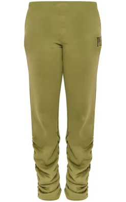 Online PrettyLittleThing Shape Embroidered Ruched Leg Sweatpants Khaki