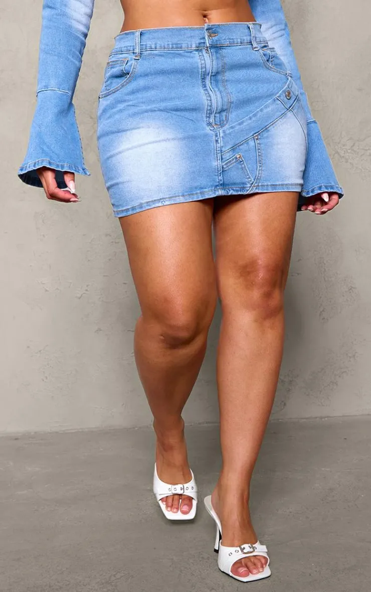 Best PrettyLittleThing Shape Badge Denim Mini Skirt Light Blue