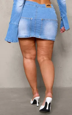 Best PrettyLittleThing Shape Badge Denim Mini Skirt Light Blue