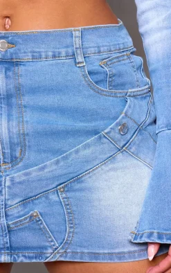 Best PrettyLittleThing Shape Badge Denim Mini Skirt Light Blue