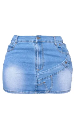 Best PrettyLittleThing Shape Badge Denim Mini Skirt Light Blue