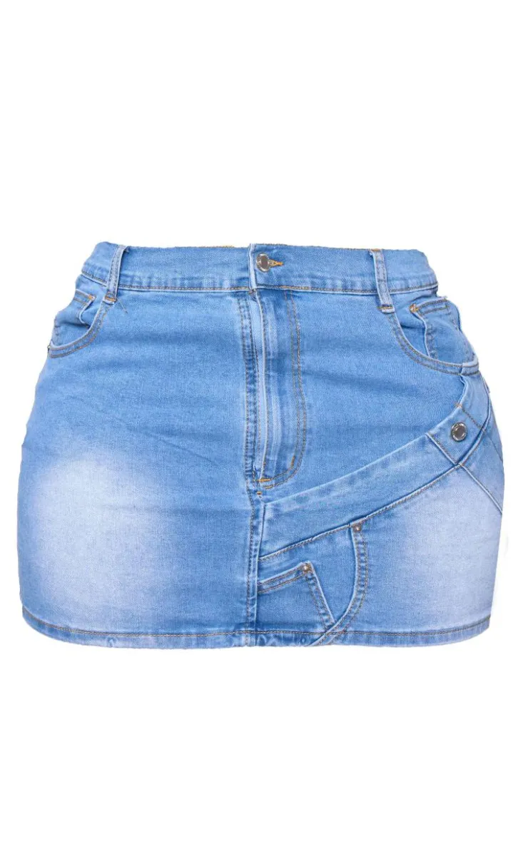 Best PrettyLittleThing Shape Badge Denim Mini Skirt Light Blue