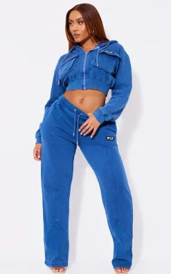 PrettyLittleThing Blue Sweatsuits*Shape Washed Cargo Cropped Hoodie