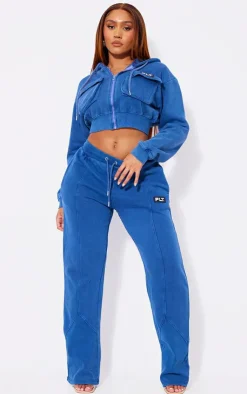 Discount PrettyLittleThing Shape Washed Wide Leg Sweatpants Navy