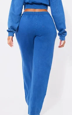 Discount PrettyLittleThing Shape Washed Wide Leg Sweatpants Navy