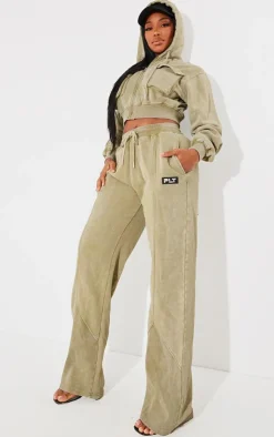 Sale PrettyLittleThing Shape Washed Wide Leg Sweatpants Olive