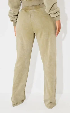 Sale PrettyLittleThing Shape Washed Wide Leg Sweatpants Olive