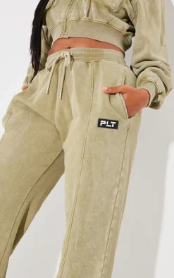 Sale PrettyLittleThing Shape Washed Wide Leg Sweatpants Olive