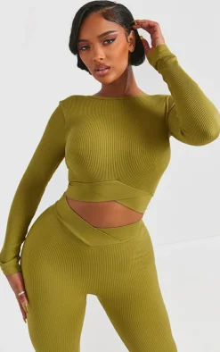 PrettyLittleThing Workout Tops*Shape Open Back Long Sleeve Gym Crop Top