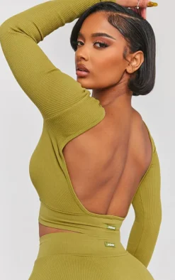 PrettyLittleThing Workout Tops*Shape Open Back Long Sleeve Gym Crop Top