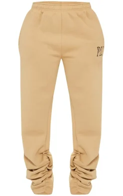 PRETTYLITTLETHING Shape Oatmeal Embroidered Ruched Leg Sweatpants