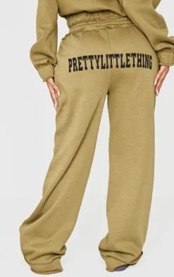 PRETTYLITTLETHING Shape Olive Distressed Elasticated Waistband Wide Leg Sweatpants