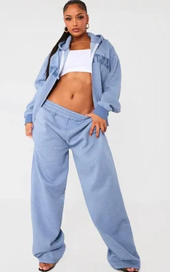 New PrettyLittleThing Shape Washed Wide Leg Sweatpants Petrol Blue