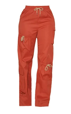 Discount PrettyLittleThing Shape Cargo Pocket Detail Wide Leg Sweatpants Rust