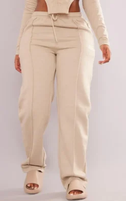 PrettyLittleThing Shape Zip Pocket Detail Wide Leg Sweatpants Stone