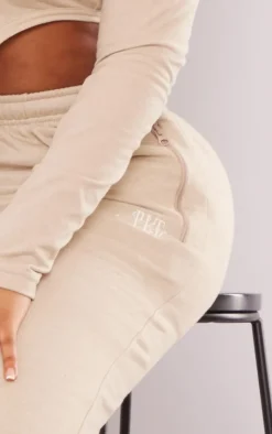 PrettyLittleThing Shape Zip Pocket Detail Wide Leg Sweatpants Stone