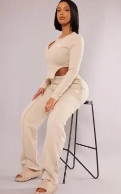 Outlet PrettyLittleThing Shape Cotton Zip Cropped Top Stone