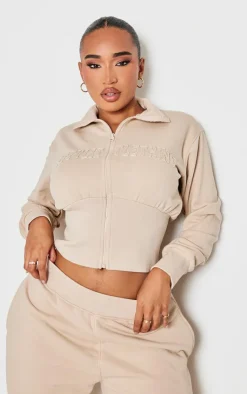 Sale PrettyLittleThing Shape Fitted Zip Up Sweatshirt Stone