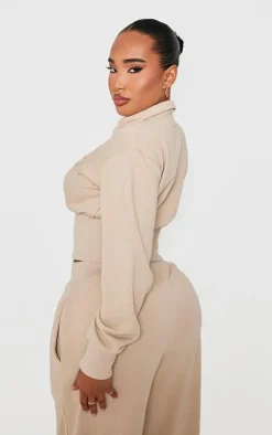 Sale PrettyLittleThing Shape Fitted Zip Up Sweatshirt Stone