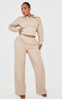 Sale PrettyLittleThing Shape Fitted Zip Up Sweatshirt Stone