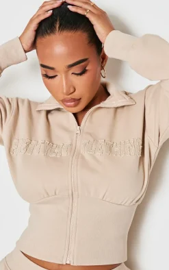 Sale PrettyLittleThing Shape Fitted Zip Up Sweatshirt Stone