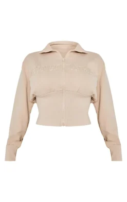 Sale PrettyLittleThing Shape Fitted Zip Up Sweatshirt Stone