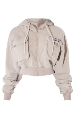 Best PrettyLittleThing Shape Washed Cargo Cropped Hoodie Taupe