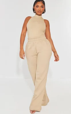 Outlet PrettyLittleThing Shape Cotton High Neck Sleeveless Bodysuit Taupe