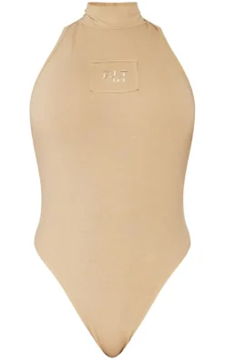 Outlet PrettyLittleThing Shape Cotton High Neck Sleeveless Bodysuit Taupe