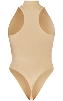 Outlet PrettyLittleThing Shape Cotton High Neck Sleeveless Bodysuit Taupe
