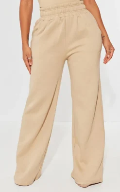 Discount PrettyLittleThing Shape Sweat High Waist Wide Leg Sweatpants Taupe