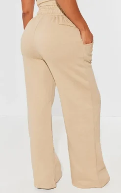 Discount PrettyLittleThing Shape Sweat High Waist Wide Leg Sweatpants Taupe