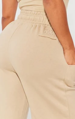 Discount PrettyLittleThing Shape Sweat High Waist Wide Leg Sweatpants Taupe
