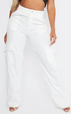 PRETTYLITTLETHING Shape White Buckle Detail Cargo Wide Leg Pants