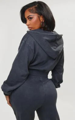 Sale PrettyLittleThing Shape Cargo Cropped Hoodie Washed Charcoal