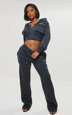 Sale PrettyLittleThing Shape Cargo Cropped Hoodie Washed Charcoal