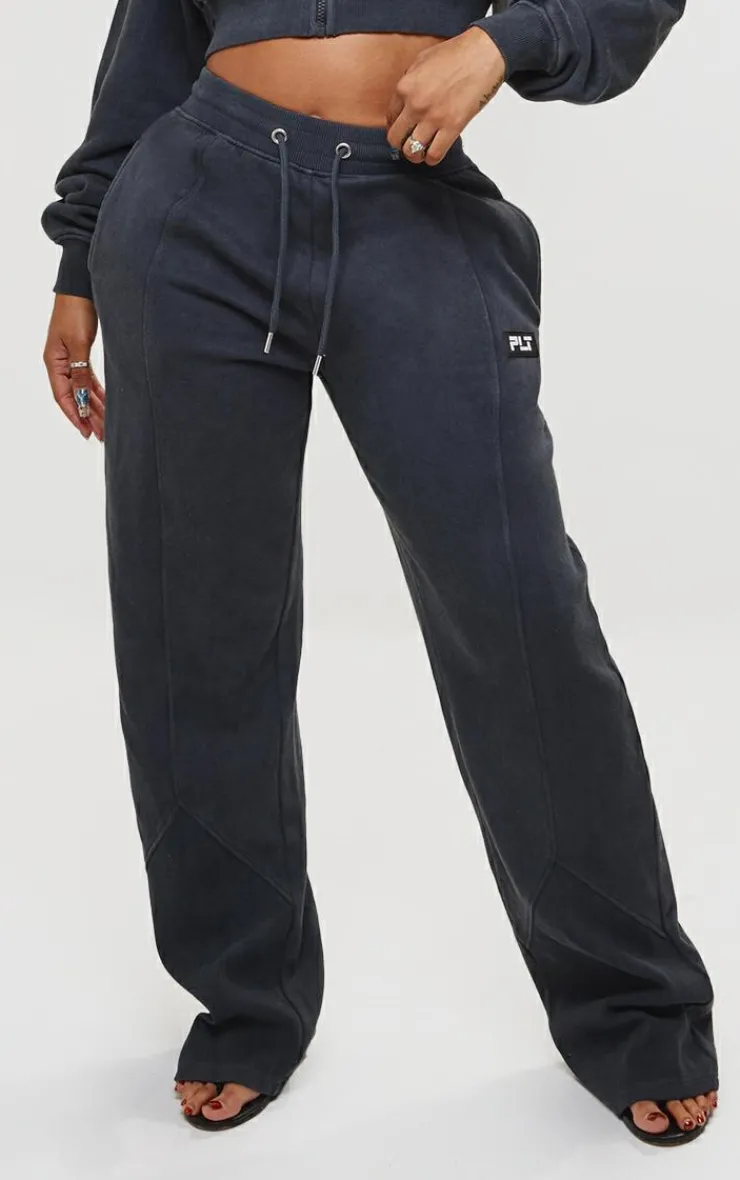 Discount PrettyLittleThing Shape Wide Leg Sweatpants Washed Charcoal