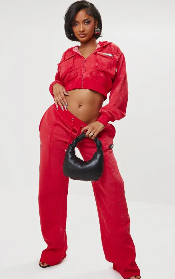 New PrettyLittleThing Shape Wide Leg Sweatpants Washed Red