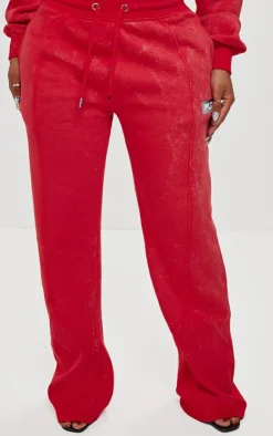 New PrettyLittleThing Shape Wide Leg Sweatpants Washed Red