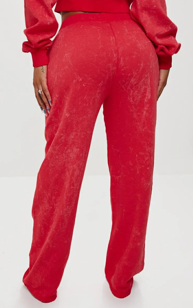 New PrettyLittleThing Shape Wide Leg Sweatpants Washed Red