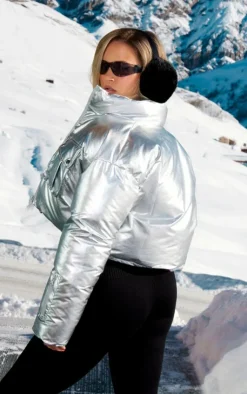 PrettyLittleThing Puffer Jackets*SKI High Shine Cropped Puffer Coat